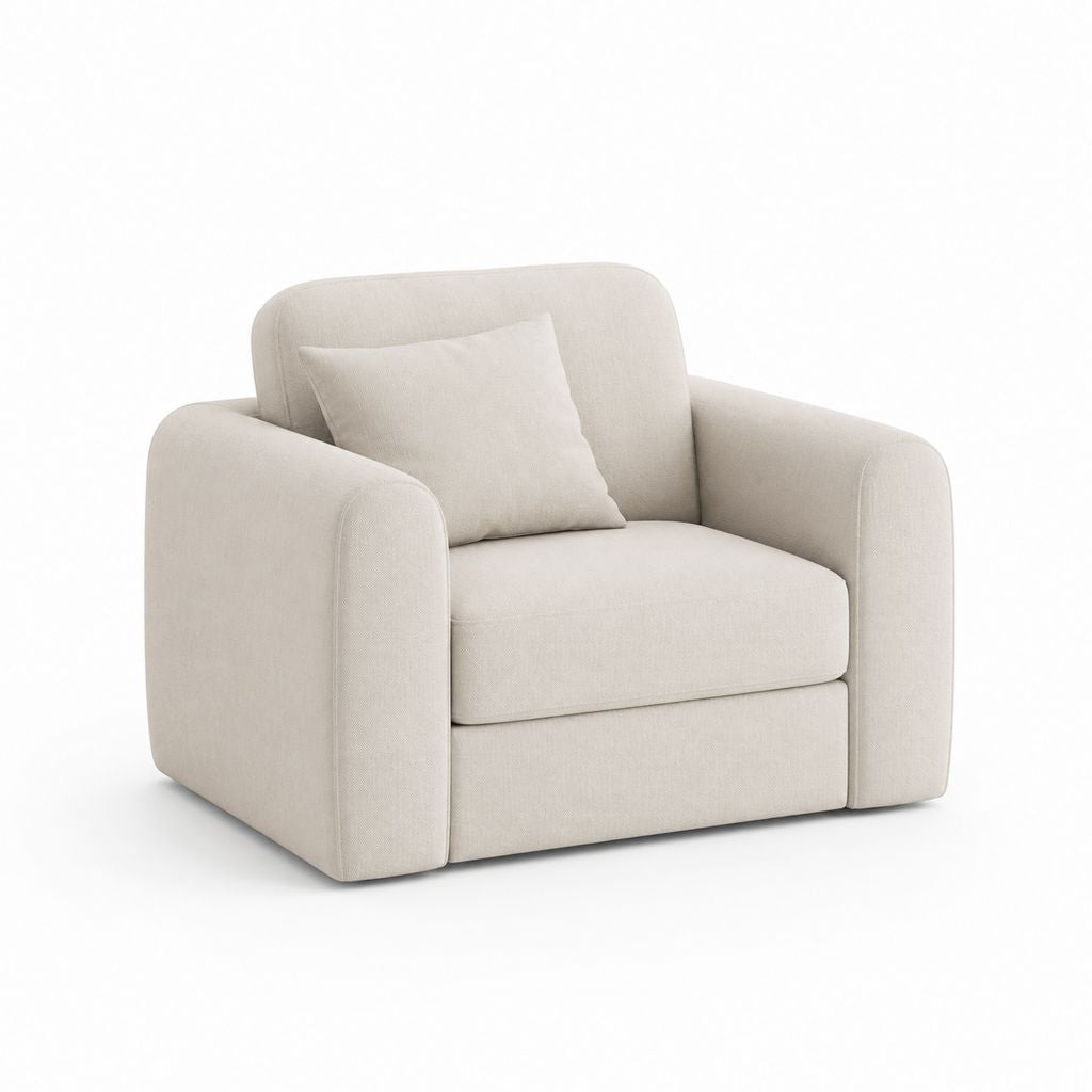 Fauteuil de salon 1 place beige en polyester avec coussin 100 x 90 x 85 cm