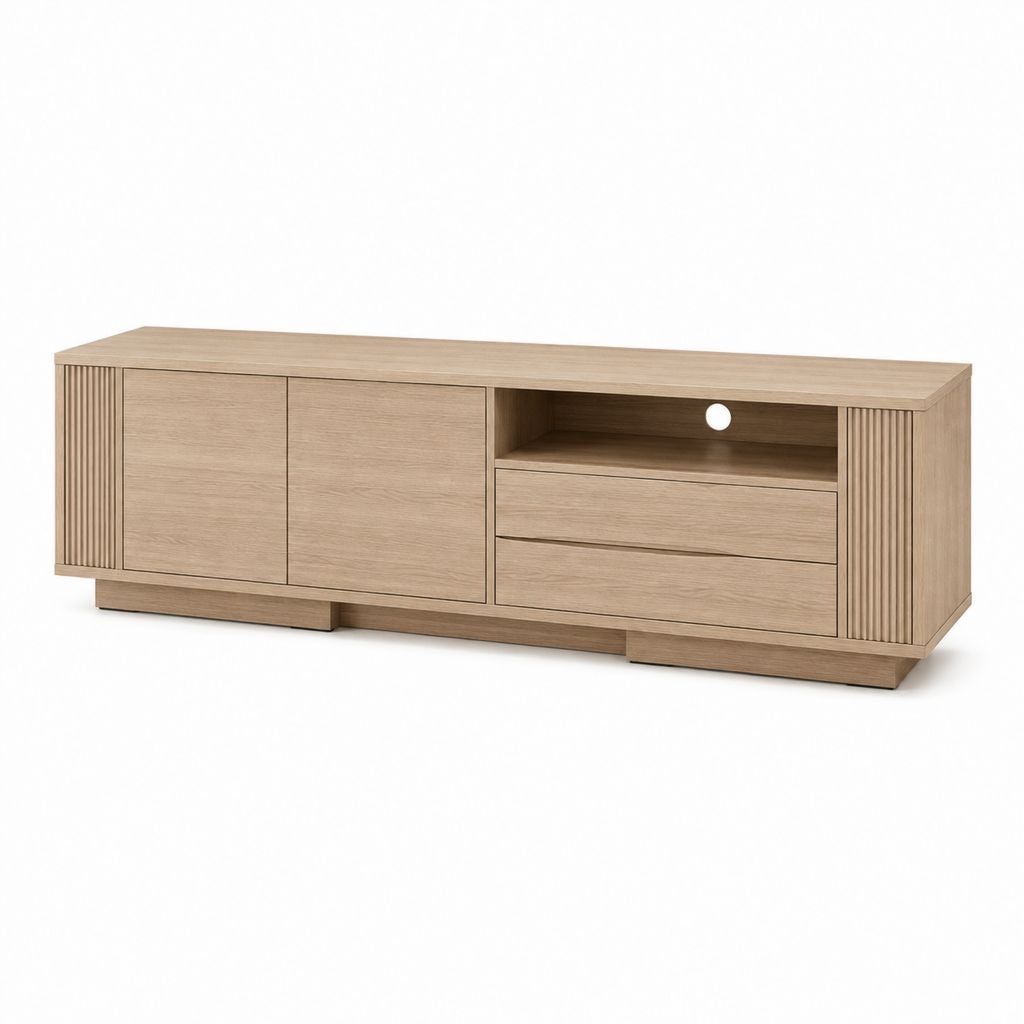 Meuble TV avec rangements chêne clair MDF rectangulaire 180 x 40 x 55 cm