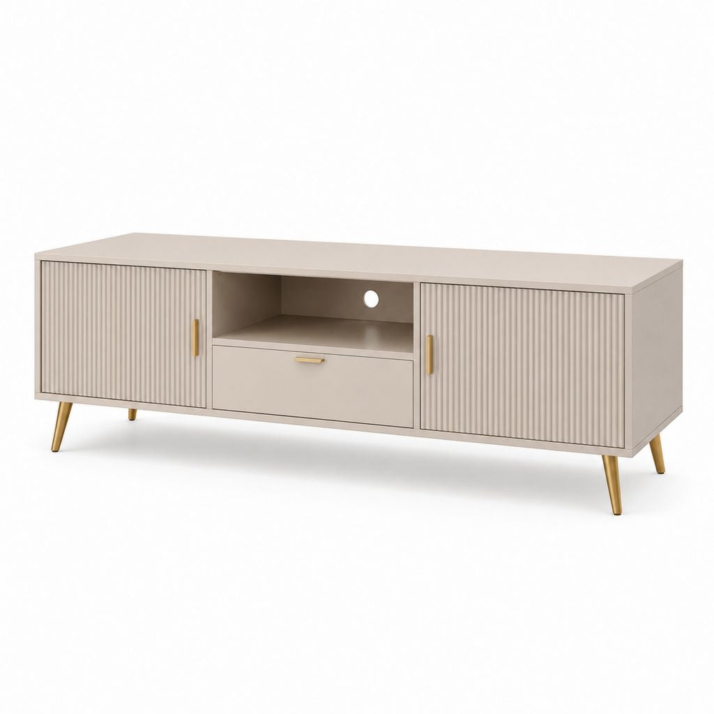 Meuble TV beige en MDF rectangulaire avec rangement 160 x 40 x 60 cm