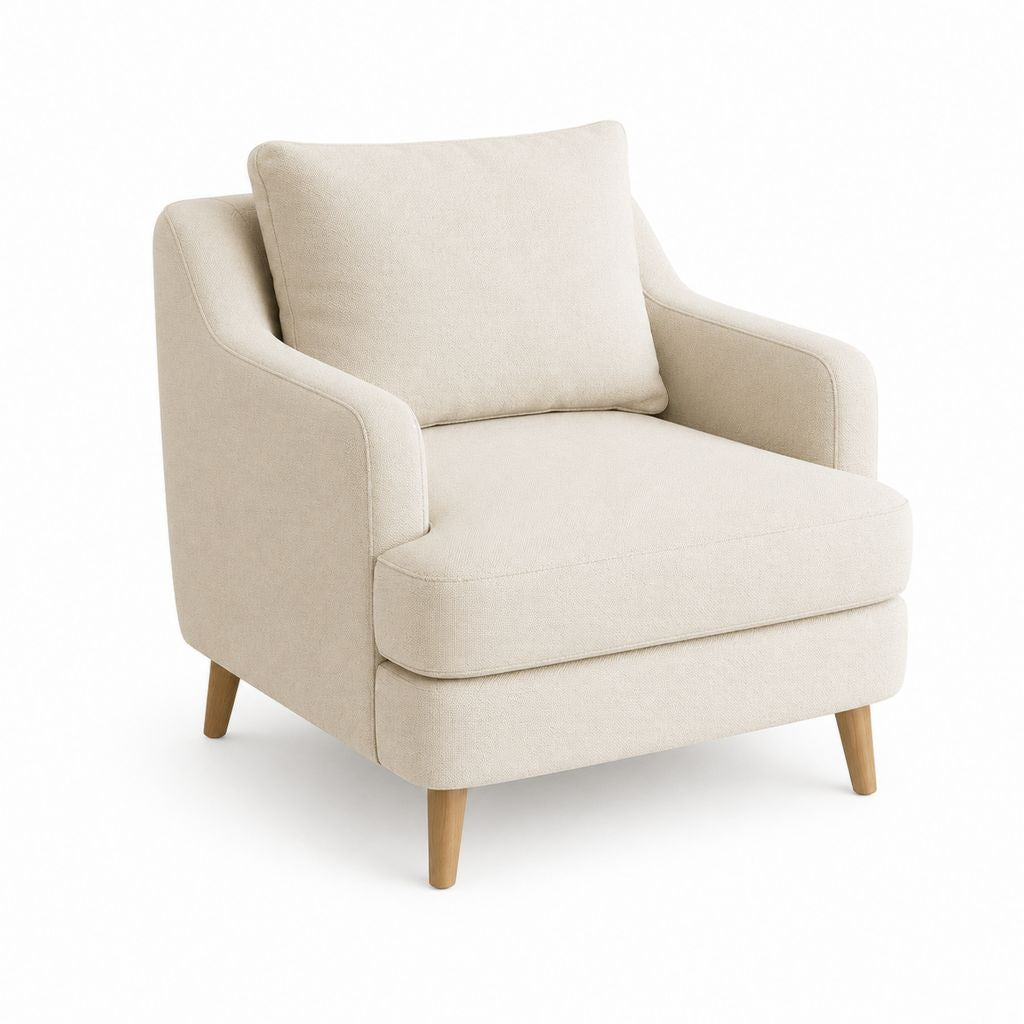 Fauteuil de salon beige en polyester avec pieds en bois massif 82 x 85 x 88 cm