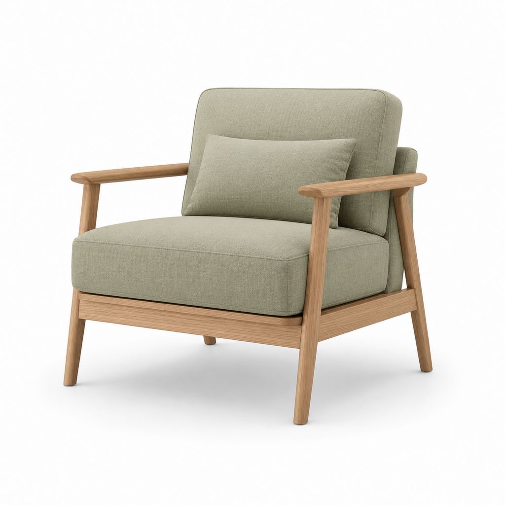 Fauteuil de salon vert sauge en polyester et bois massif 76 x 84 x 80 cm