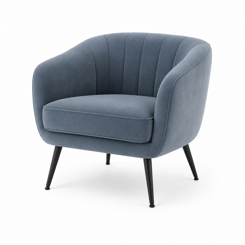 Fauteuil de salon bleu gris en velours de polyester arrondi 78 x 75 x 76 cm