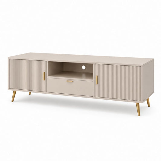 Meuble TV beige en MDF rectangulaire avec rangement 160 x 40 x 60 cm