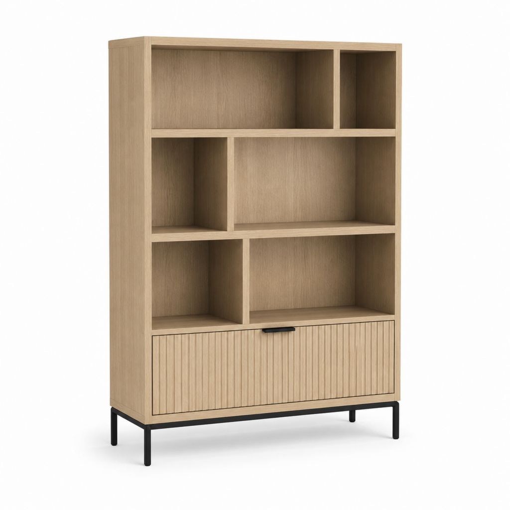 Bibliothèque 80 x 35 x 160 cm chêne clair en panneaux de particules rectangulaire avec placard