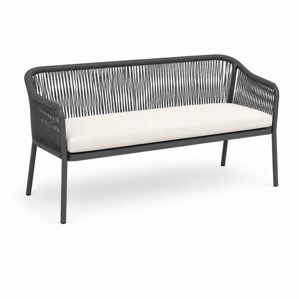 Banc de jardin 2 places noir et blanc en aluminium et corde PP 126 x 65 x 80 cm