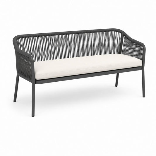 Banc de jardin 2 places noir et blanc en aluminium et corde PP 126 x 65 x 80 cm