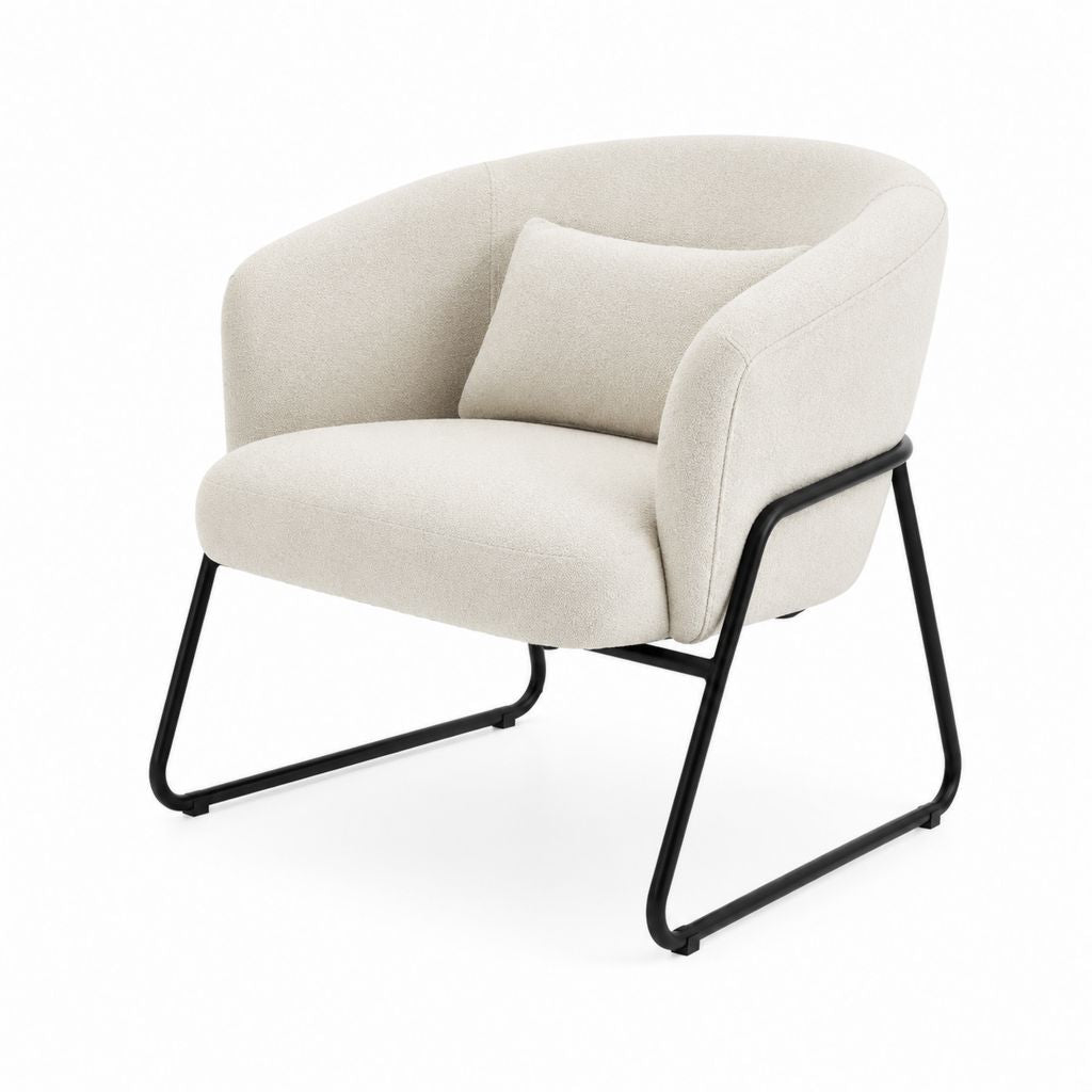 Fauteuil de salon crème en polyester bouclette avec structure en acier noir 76 x 75 x 82 cm