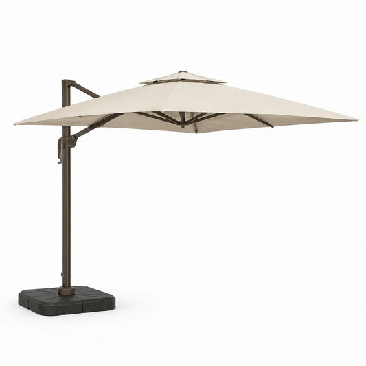 Parasol déporté carré beige en aluminium et polyester 300 x 300 cm avec pied lesté