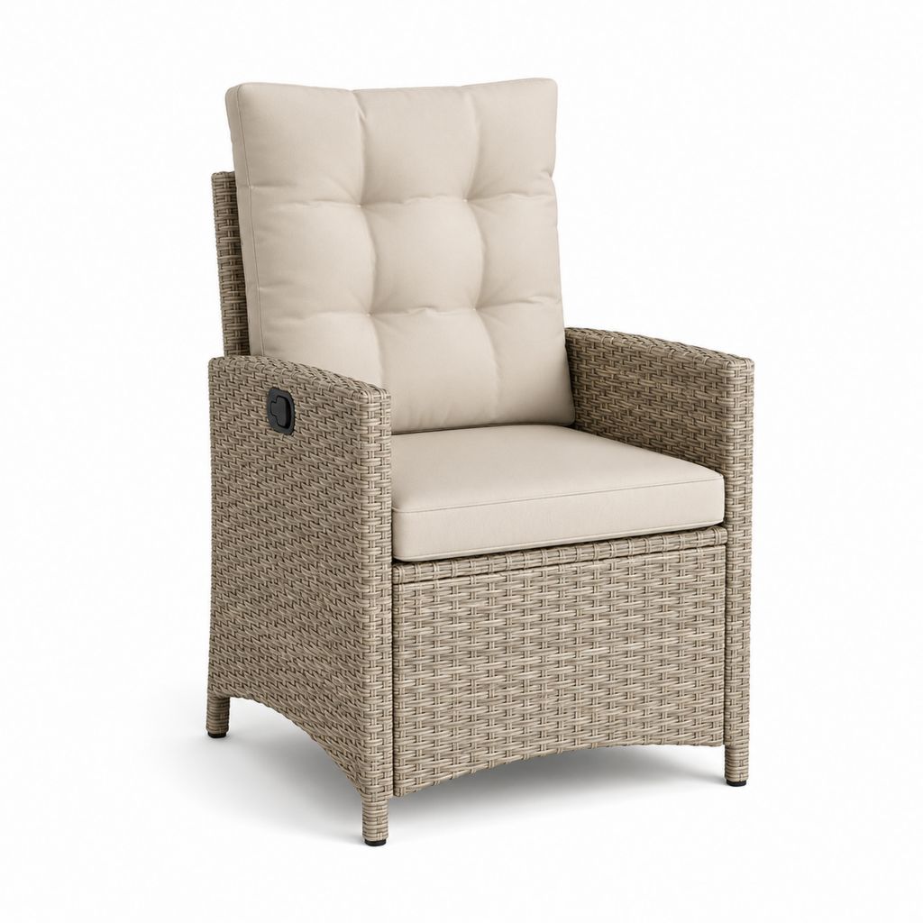 Fauteuil de jardin inclinable beige en résine tressée avec coussins 62 x 70 x 104 cm