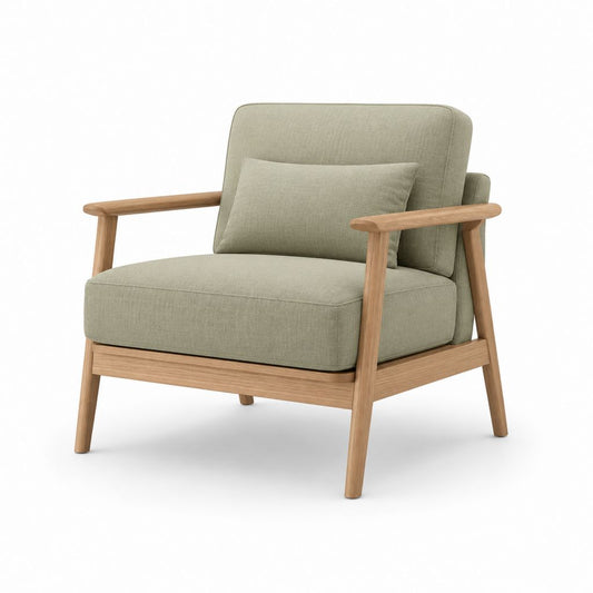 Fauteuil de salon vert sauge en polyester et bois massif 76 x 84 x 80 cm