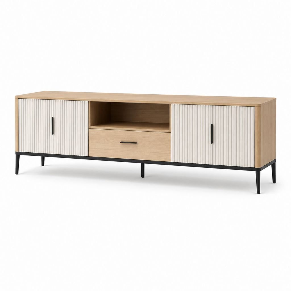 Meuble TV rectangulaire 160 x 40 x 60 cm chêne clair blanc cassé en panneaux de particules et MDF