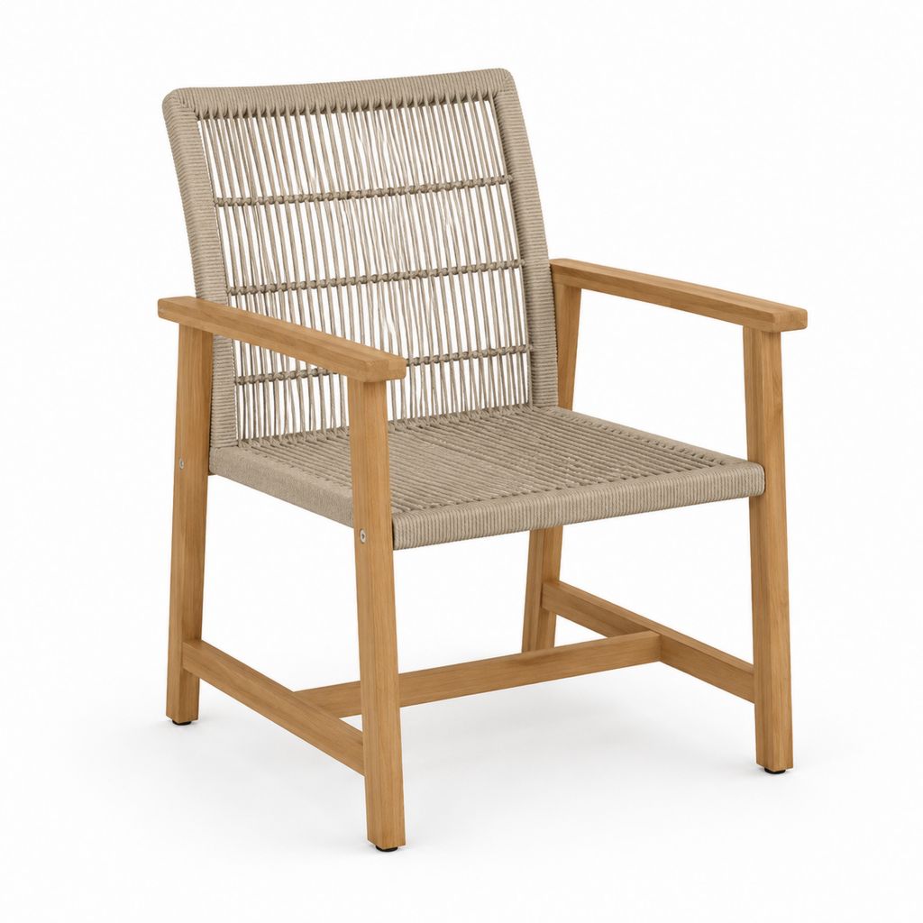 Fauteuil de jardin beige en teck massif et corde en polypropylène 59 x 62 x 88 cm