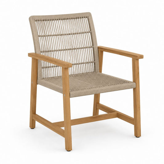 Fauteuil de jardin beige en teck massif et corde en polypropylène 59 x 62 x 88 cm