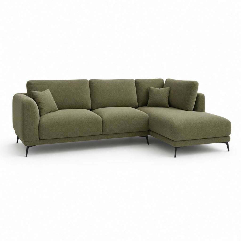 Canapé d’angle droit 3 places vert olive en polyester 260 x 160 x 85 cm
